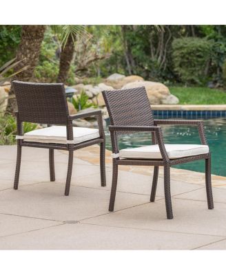 Set of 2 Outdoor Wicker Dining Chairs Water Resistant Cushioned Seats Lightweight Durable for Patio Hosting