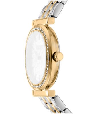 Women's Silver Crystal Bezel Two-Tone Gold Stainless Steel Bracelet Watch, 30mm