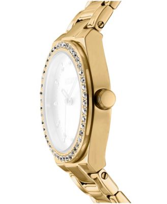 Women's Silver Dial Crystal Dial Markers Crystal Bezel Gold-Tone Stainless Steel Bracelet Watch, 30mm