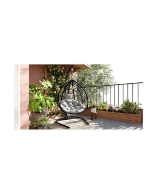 Streamdale Indoor Outdoor Hanging Hammock Chair with Stand, Foldable Rattan Egg Swing Chair