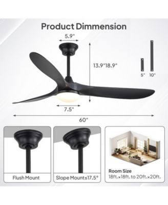 60-inch Modern Black  3-blade Ceiling Fan Light With Remote Control Supports Mobile Phone Connection And Voice Function