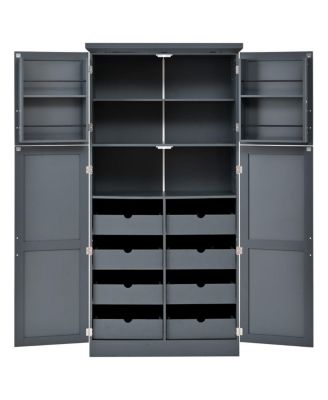 Freestanding Kitchen Pantry Cabinet, 4 Doors, 8 Trays