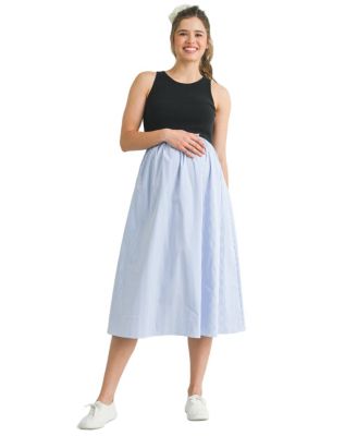 Maternity Sleeveless Empire Waist Striped Midi Dress