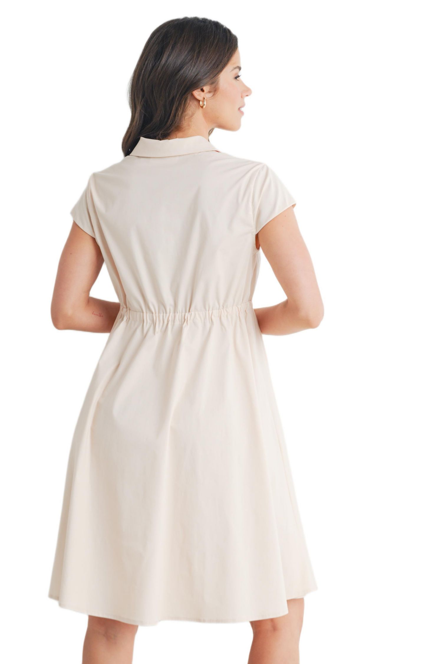 Women's Button Front Empire Waist Shirt Dress Nursing Friendly