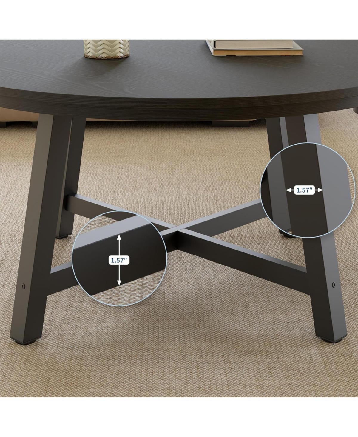 gaomon Round Coffee Table 36" Center Table,Large Industrial Accent Tables with Adjustable Feet, Living Room Thickened Le