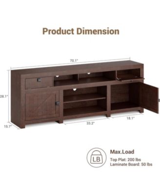 Farmhouse TV Stand for 75/80 Inch TVs, 70.1" Entertainment Center with 4 Drawers & 3 Open Shelves, 95.5 LBS