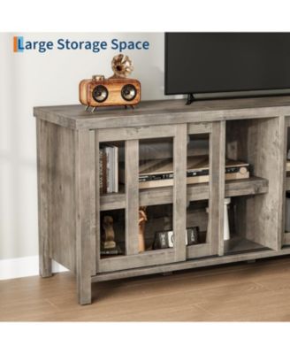 65 Inch TV Stand, Modern Entertainment Center with 4 Sliding Glass Doors & Storage Cabinets for Living Room Bedroom