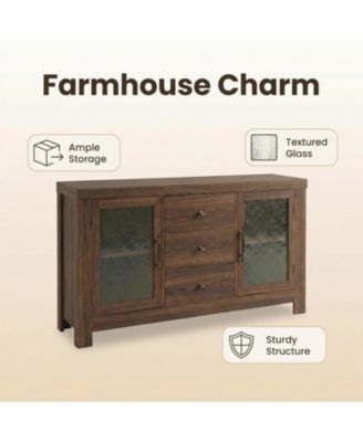 Buffet Sideboard Cabinet, Wood Storage with 2 Glass Doors & 3 Drawers, Coffee Bar and TV Stand for Living Room