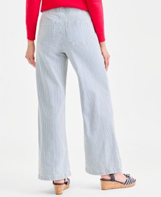 Women's Striped High-Rise Pull-On Wide-Leg Jeans