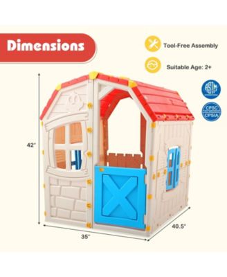 Kids Indoor/Outdoor Playhouse with Opening Windows and Door, Pretend Play House