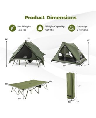 Foldable 2-Person Camping Cot Tent Combo with Pop-Up Shelter and Wheeled Carry Bag