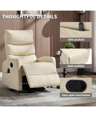 Manual Recliner Chair with Heat & Massage for Living Room, Faux Leather - Rocker Swivel Chair.