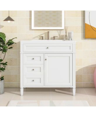 36" Modern Bathroom Vanity with Sink, Solid Wood Cabinet, Soft Close Drawers & Tip-Out Storage