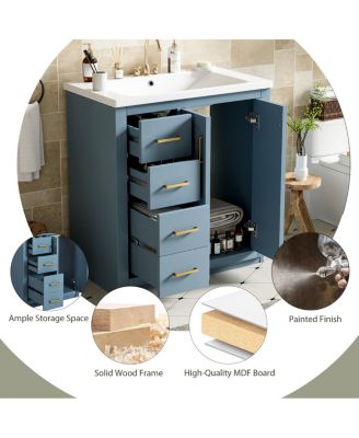 30" Freestanding Bathroom Vanity with Ceramic Sink, 3 Drawers & Soft Closing Doors, Modern Storage Cabinet