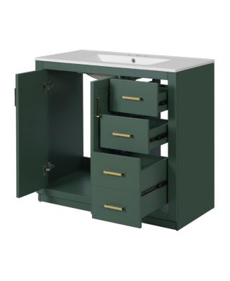 36" Bathroom Vanity with Ceramic Sink, Modern Solid Wood Cabinet & Ample Storage Drawers for Small Spaces