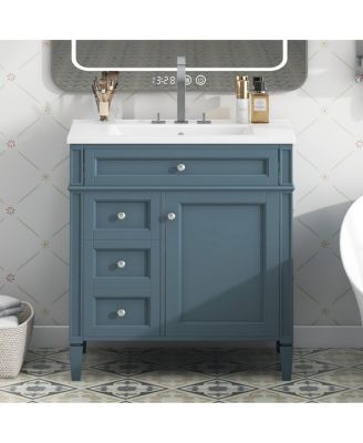 30" Modern Bathroom Vanity with Ceramic Sink, Solid Wood Cabinet, Ample Storage Drawers & Adjustable Shelf for Small Spaces