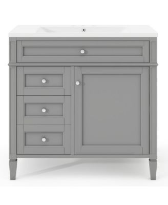 36" Bathroom Vanity with Resin Sink, Modern Freestanding Cabinet with Drawers & Adjustable Shelf, Solid Wood MDF Storage