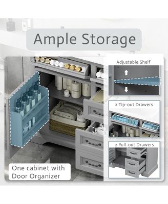 36" Bathroom Vanity with Ceramic Sink, Classic Modern Rubber Wood Cabinet & Ample Drawer Storage for Small Spaces