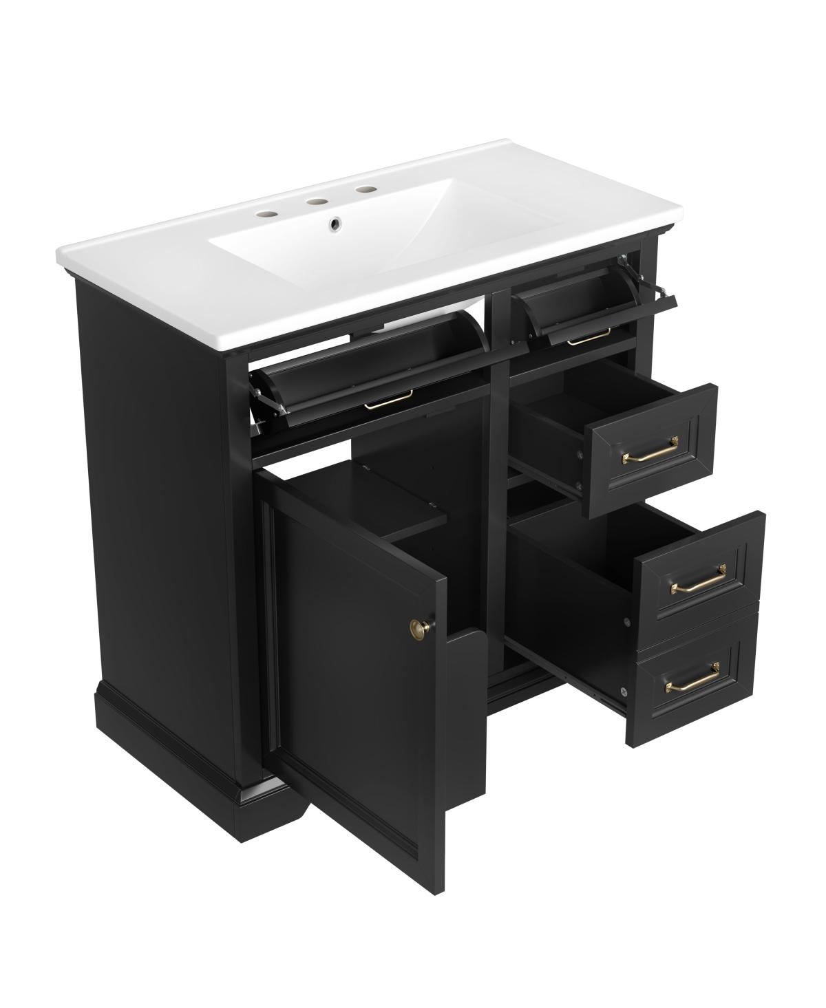 Sillysis 36" Bathroom Vanity with Ceramic Sink, Classic Modern Rubber Wood Cabinet & Ample Drawer Storage for Small Spaces