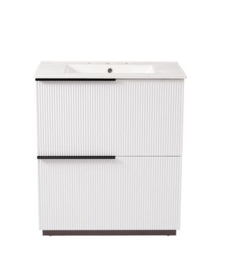 30" Modern Fluted Bathroom Vanity Cabinet with Ceramic Sink, Soft Close Drawers & Storage for Small Bathrooms