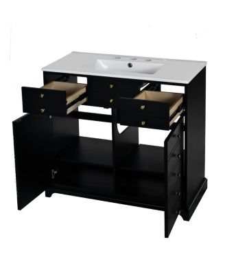 36"  Bathroom Vanity with Ceramic Sink, Solid Wood Cabinet, 2 Drawers 2 Doors Soft Close Storage for Small Bathrooms