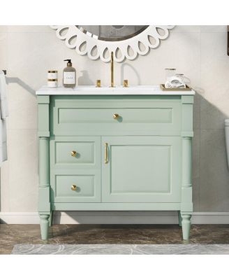 36" Bathroom Vanity with Sink, Solid Wood Cabinet with Flip Drawer and Adjustable Shelf, Freestanding Modern Storage