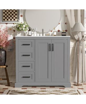 36" Modern Bathroom Vanity with Ceramic Sink, Solid Wood Frame & Soft Close Drawers for Small Spaces