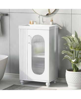 20" Bathroom Vanity with Ceramic Sink, MDF Storage Cabinet, Adjustable Shelf and Toilet Paper Holder for Small Bathrooms