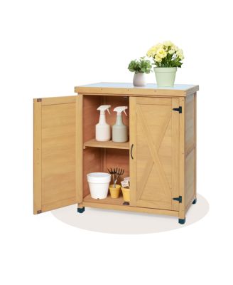  Potting Bench with Storage Cabinet and Metal Table Top