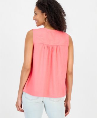 Women's Linen Blend Sleeveless Split-Neck Top