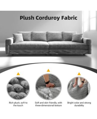 Plush Corduroy 4-Seat Sofa, Modern Comfy Upholstered Cloud Couch