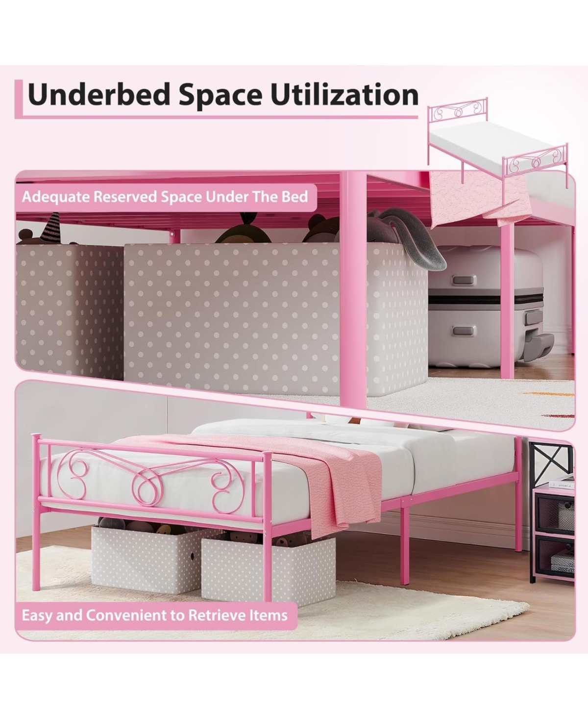 gaomon Bed Frames for Kids, Metal Frame with Headboard & Footboard, Platform Frame, Heavy Duty Slats Support, No Box Spring