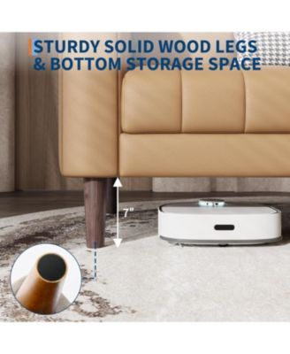 Modern 78" Faux Leather Sofa, Deep Seats, 3-Seater with Pillows & Wood Legs