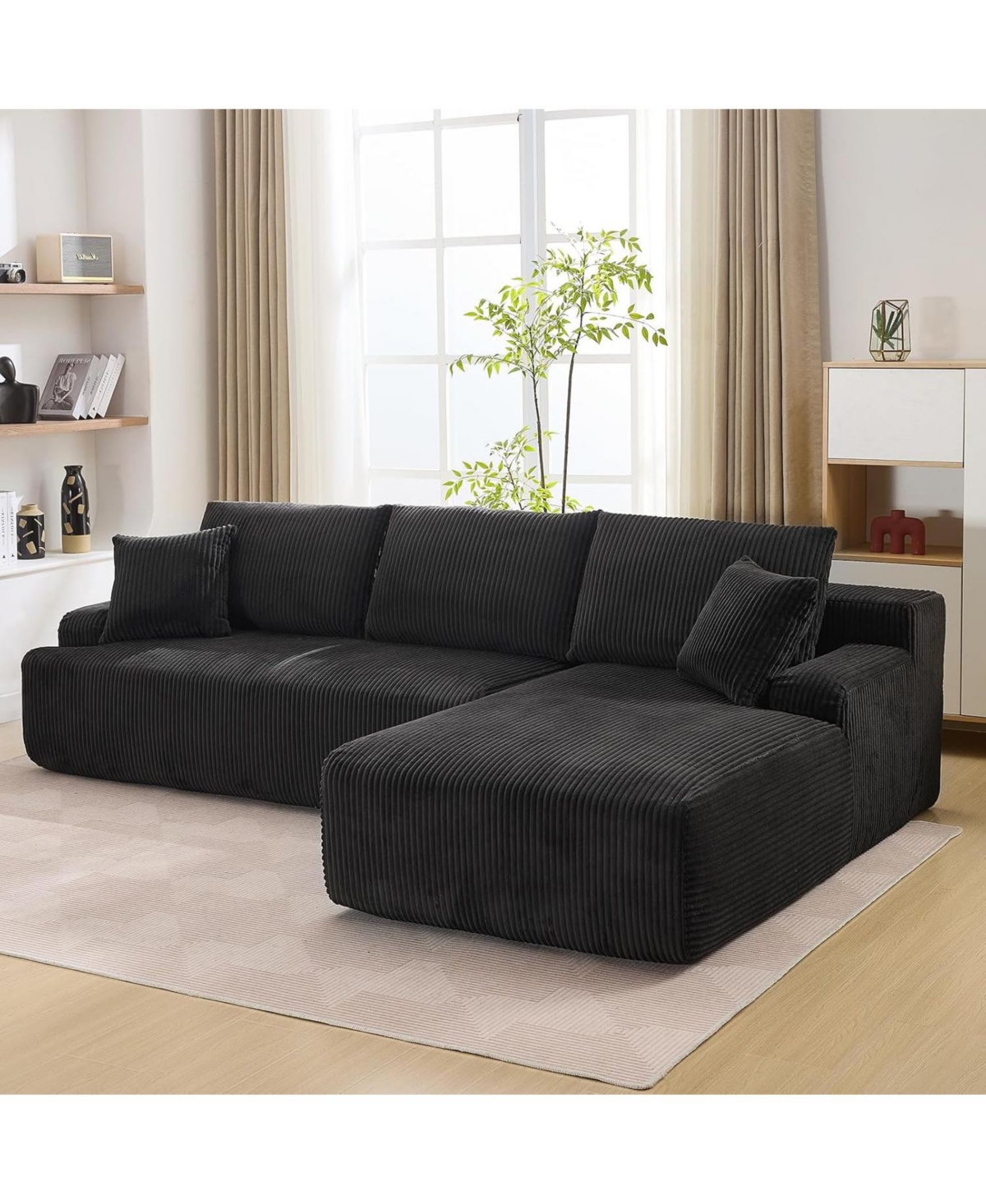 gaomon Cloud Sectional Couch 106" Modern L-Shape Corner Modular Upholstered Sofa with Loveseat Chaise Deep Seat Plush Corduroy Fabric Foam Cushions