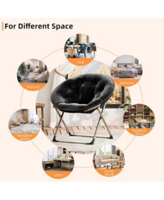 Comfy Oversized Saucer Chair – Soft Plush Fabric Reading Lounger for Adults, Stable X-Large Metal Frame Foldable Accent Lazy Chair for Bedroom