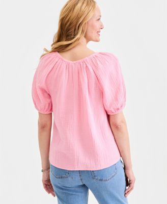 Women's Cotton Gauze Puff-Sleeve Top