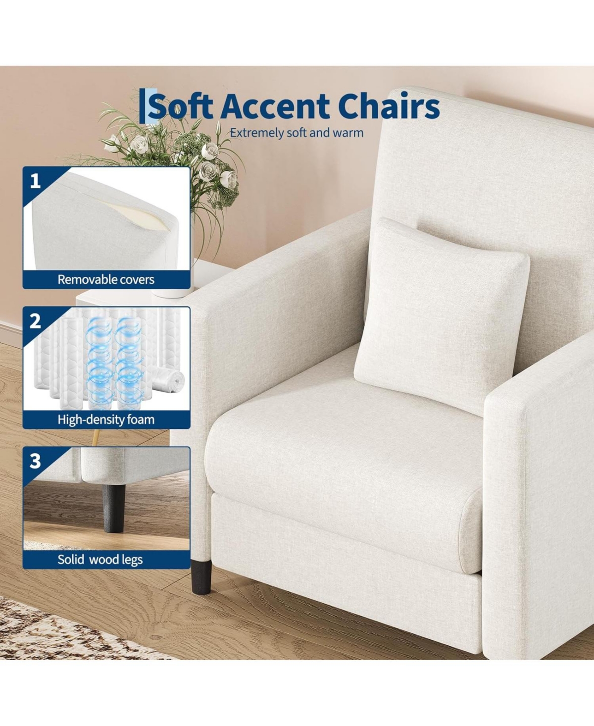 gaomon Sofa Accent Chair, 33" Upholstered Reading Sofa Chairs for Small Spaces,Mid Century Arm Chair, Solid Wood Frame, Tool-Free Assembly