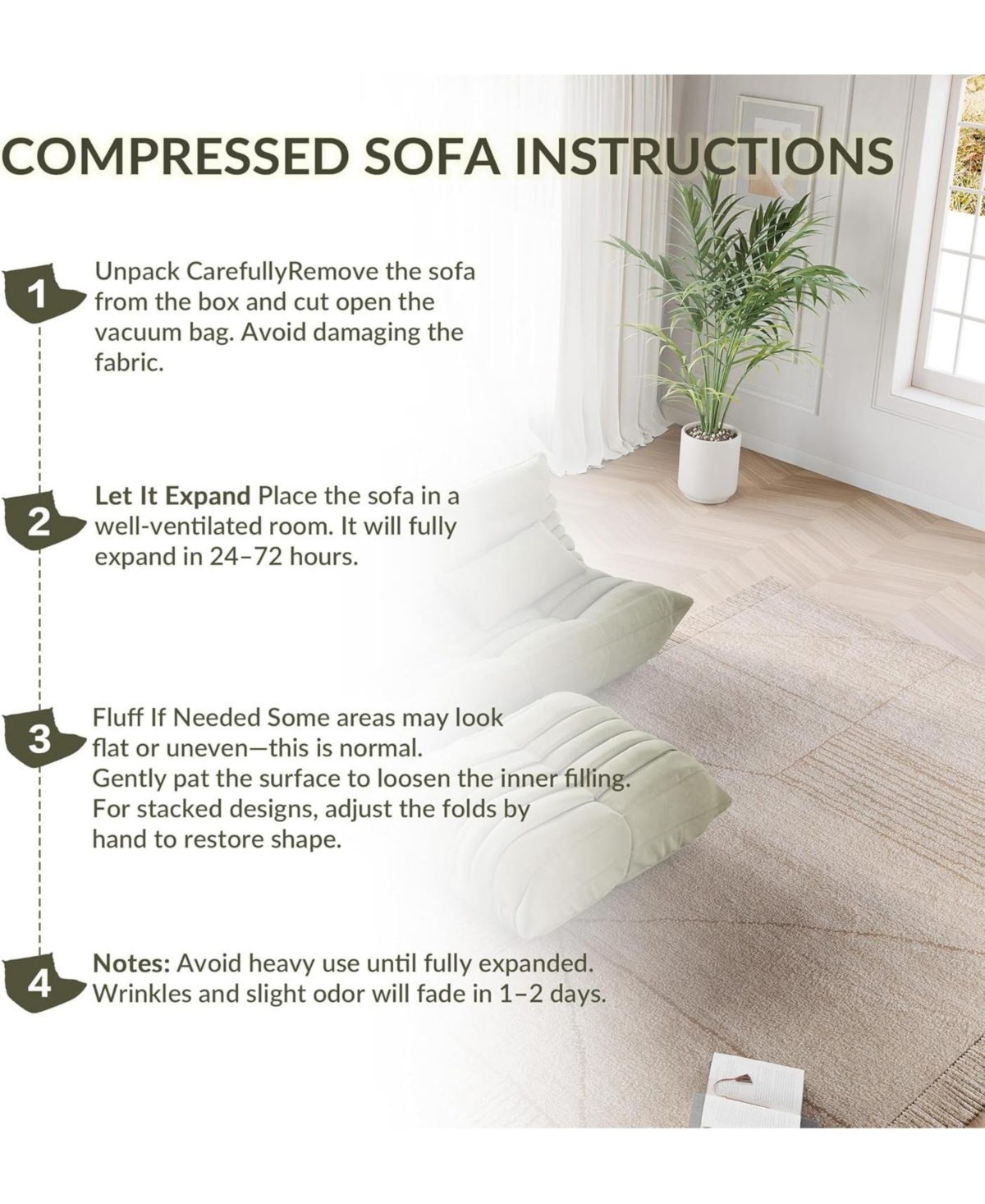 gaomon Bean Bag Couch, Oversized Fireside Chair Bean Bag Sofa with Ottoman, Togo Loveseat Sofa with High Density Comfortable Foam for Living Room