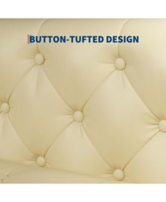 81" Leather Couch, Handmade Button Tufted 3 Seater Sofa, Chesterfield Sofa with Deep Seat and 2 Pillows, Leather Sofa for Living Room Apartment