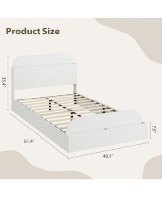 Twin Size Bed Frame, Wooden Beds with Storage Headboard and Raised-Foodboard for Kid, Low Platform Bed for Bedroom, Sturdy Wooden Slats Support