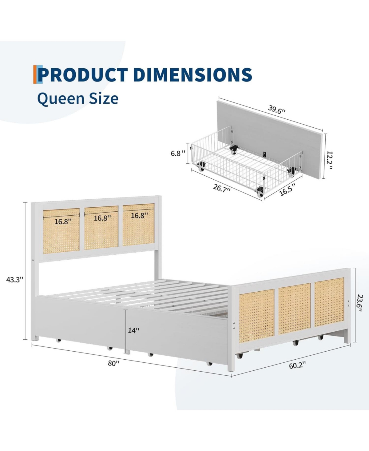 gaomon Bed Frame with Headboard, Boho Cane Platform Queen Bed Frame with 4 Drawers, Strong Metal Slats Support, Noise Free, No Box Spring Needed