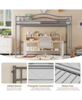 loft bed twin with removable ladder, full guardrail, heavy duty metal frame, 400 lbs capacity, space saving design