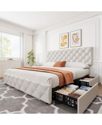 gaomon Bed with 4 Storage Drawers & Adjustable Headboard - Macy's