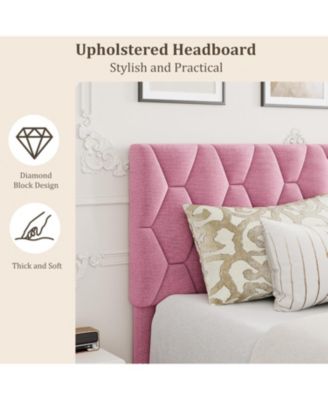  Bed Frame with Upholstered Headboard, Heavy-Duty Platform Bed Frame with Strong Wood Slats, No Box Spring Needed/Noise Free/Easy Assembly