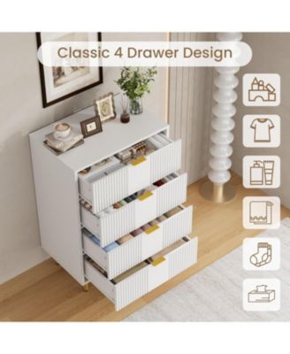 Fluted 4-Drawer Dresser, 36.85" Tall Modern Wooden Chest with Metal Handles, Space-Saving Storage for Bedroom, Living Room, Hallway