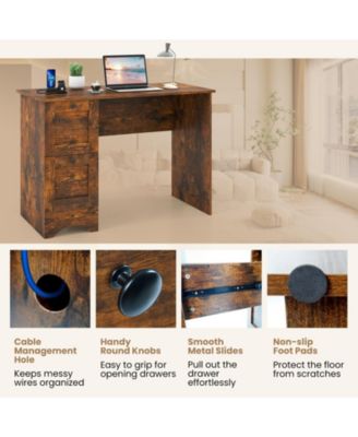 Wood Computer Desk Workstation with 2 Drawers for Home Office