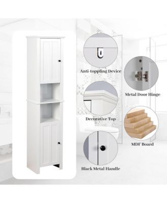 67" Tall Bathroom Storage Cabinet, Narrow Wood Floor Cabinet with Adjustable Shelves and 2 Doors for Bathroom