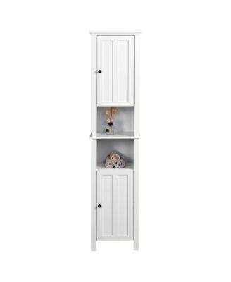 67" Tall Bathroom Storage Cabinet, Narrow Wood Floor Cabinet with Adjustable Shelves and 2 Doors for Bathroom