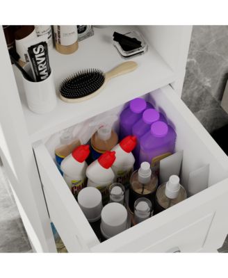 Tall Slim Bathroom Storage Cabinet, Freestanding Wooden Tower Cabinet with 2 Doors, 1 Drawer and 4 Adjustable Shelves for Small Spaces