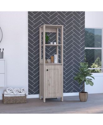 Bathroom Storage Cabinet - Two Interior Shelves, Two Open Shelves, Wooden Storage Organizer for Living Room